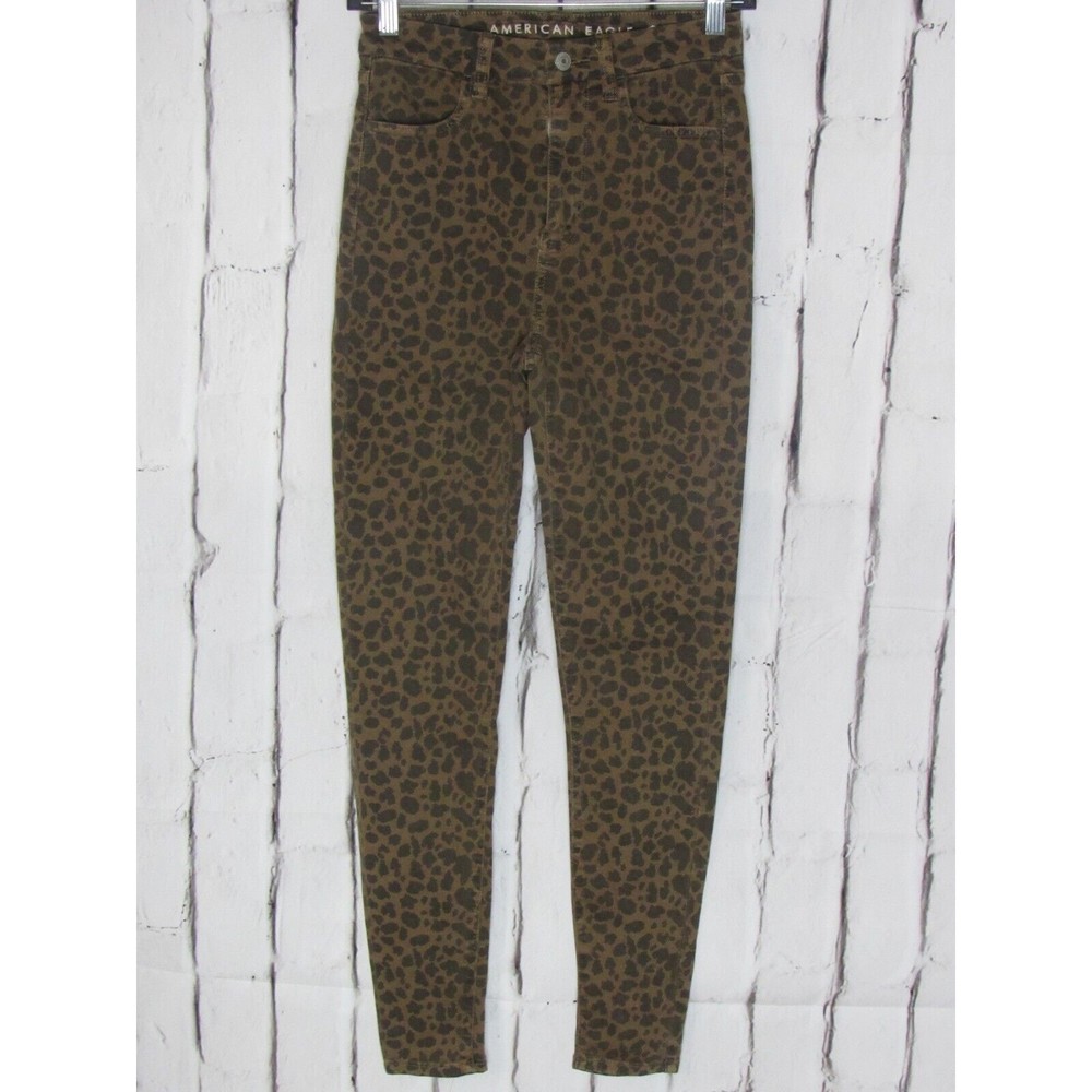 American Eagle women Jeans Size 2 Brown Cheetah Curvy Super Hi-rise Jegging